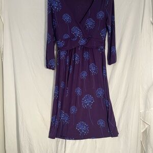Boden Blue and Purple Long Sleeve V-Neck Sundress